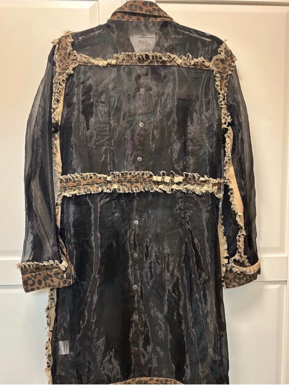 Adore Brown Leopard-Print Sheer Patchwork Jacket - Picture 3 of 4